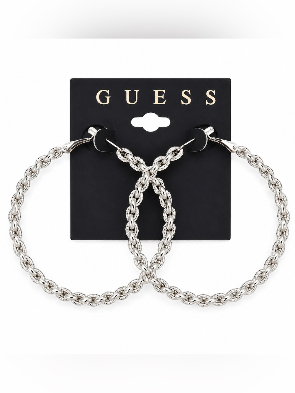 GUESS Silver Braided Rope Hoop Earrings NWT